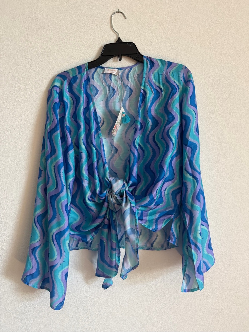 Johnny Was Mulla Wave Open Front Shirtigan Cover Up Blue Size Small NWT - Picture 1 of 7